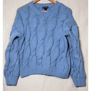 PrettyLittleThing Sweater Womens Small Blue Chunky Cable Knit Pullover Crewneck